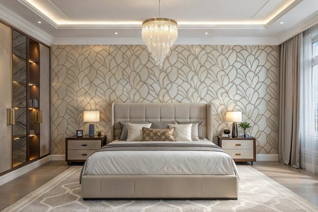 Elegant transitional bedroom by Decorilla with no common home decor mistakes