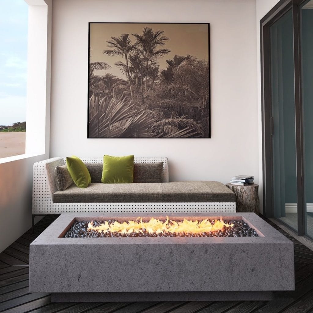 Small patio decor ideas with fire pits, by Decorilla