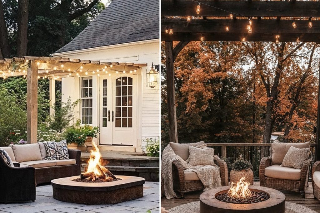 Small patio decor ideas with string lights, by Decorilla