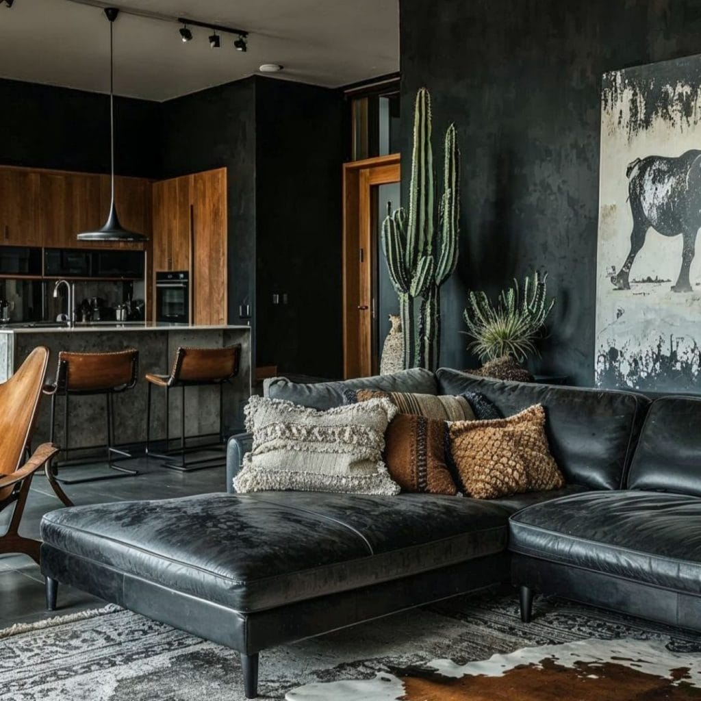 Desert decor juxtaposing cool industrial elements in a living area by Decorilla