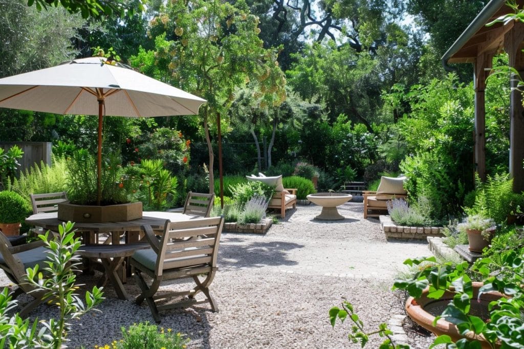 Gravel walkways increase curb appeal in a patio by Decorilla