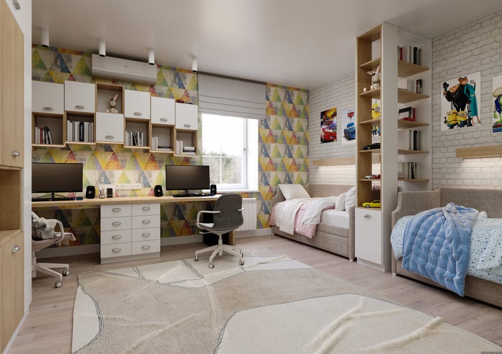 Shared bedroom design ideas for siblings, by Decorilla designer, Valerii K.