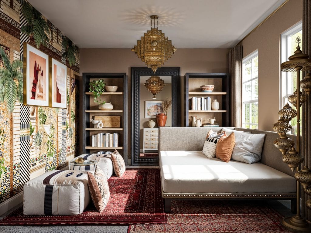 Eclectic boho lounge by Decorilla designer, Ibrahim H.