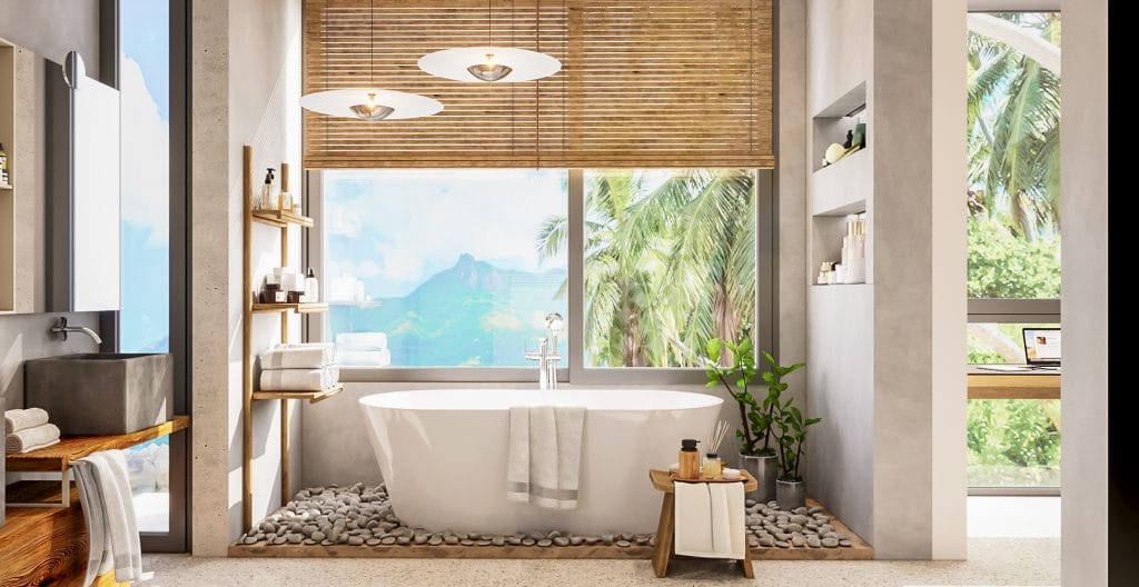 Tropical bathroom ideas by Decorilla designer, Raneem K.