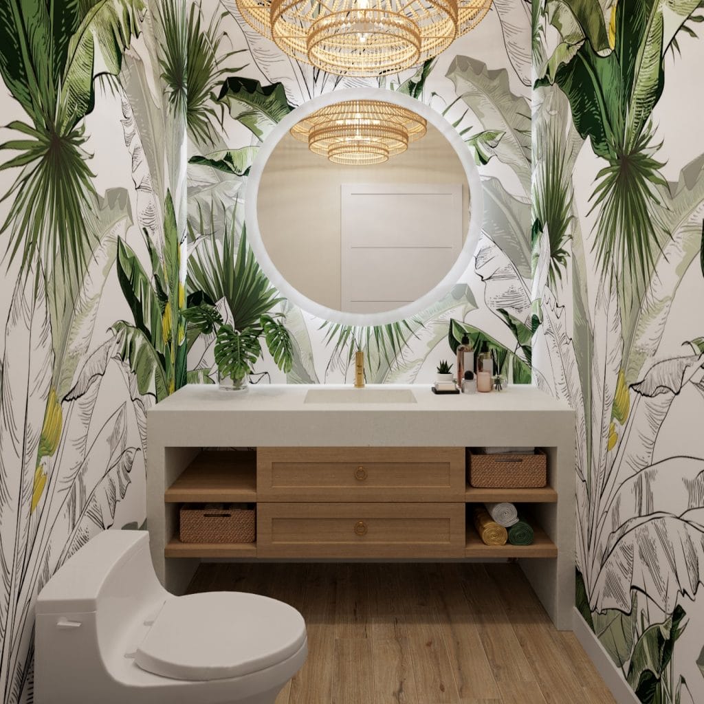 Tropical powder room by Decorilla designer, Betsy M.