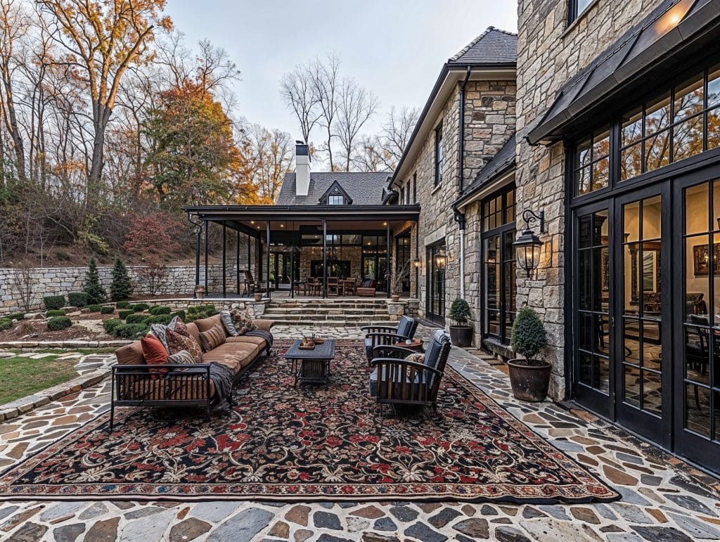 Ample porch in a large courtyard, design by Decorilla