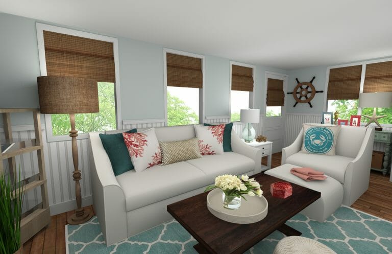 Online Interior Designer Beach Style Living Room - Decorilla Online ...