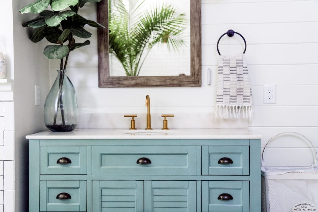 Bathroom by Decorilla designer Casey H., resembling Joanna Gaines style