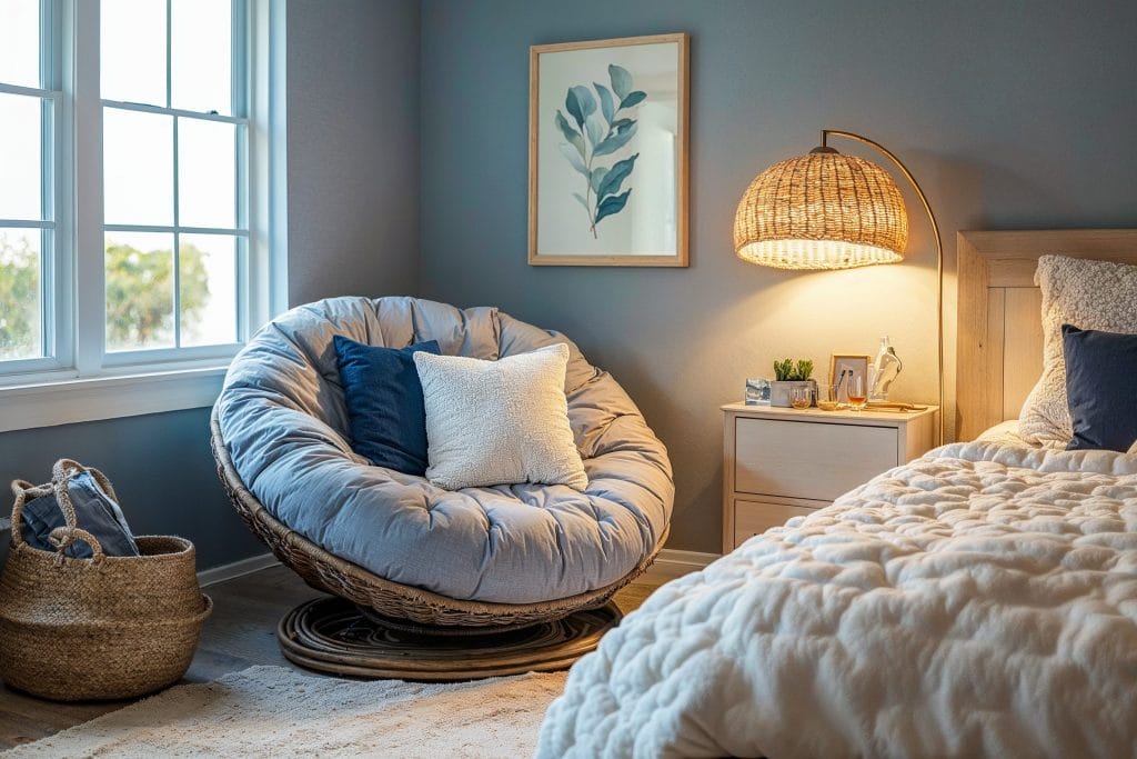 Bedroom nook in hygge style, interior design by Decorilla