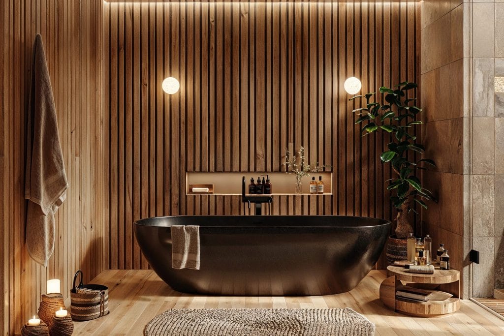 Hygge interior design of a spa bathroom by Decorilla