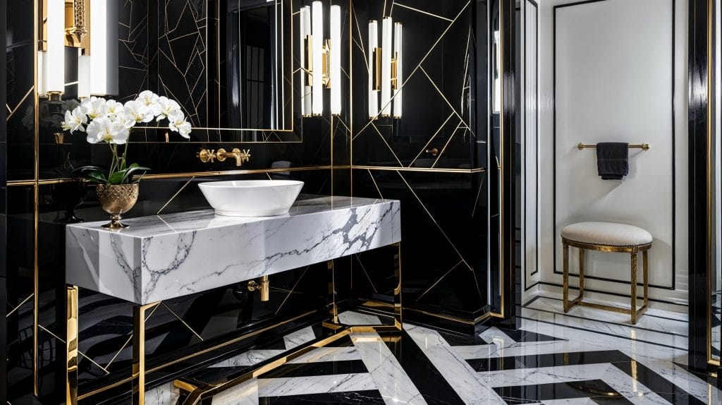 Bathroom renovation with Art Deco influences, by Decorilla