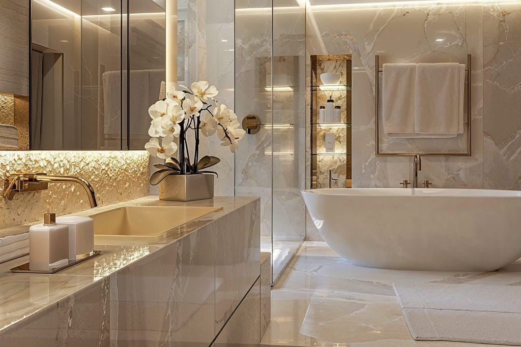 Luxury white bathroom renovation by Decorilla