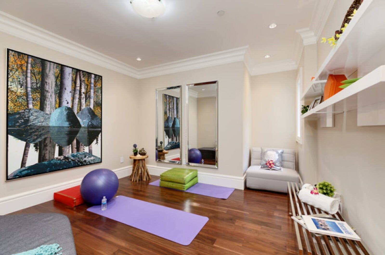 Before & After: Colorful and Calming Yoga Room Design - Decorilla Online  Interior Design