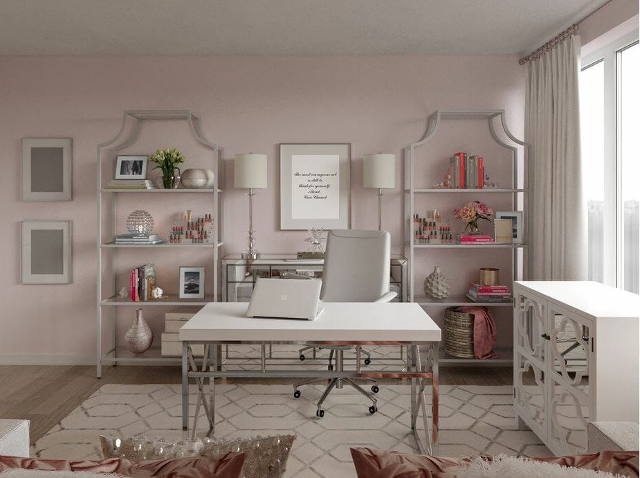 Pink and grey office  Home office decor, Home office design, Home decor