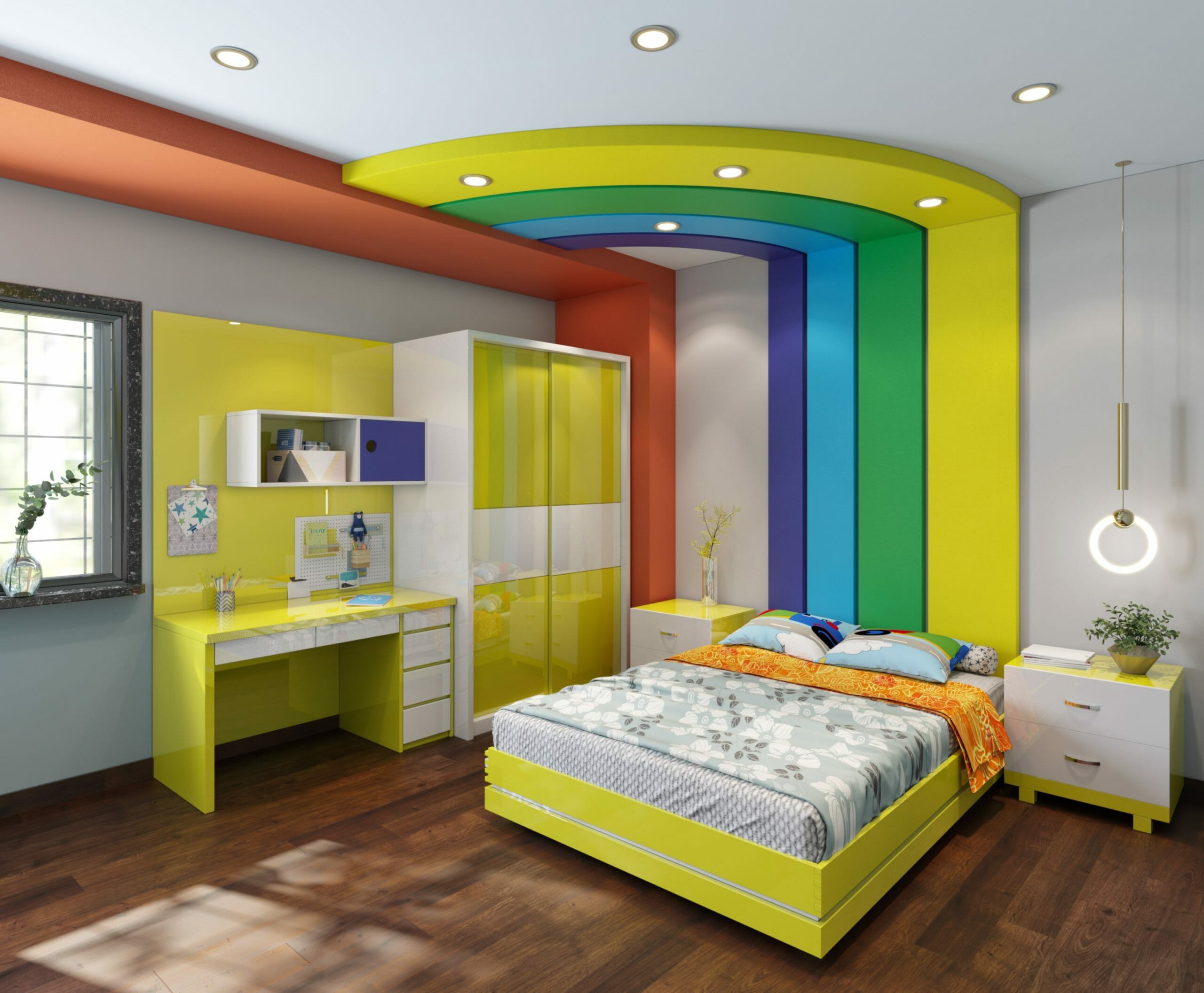 Colorful Rainbow Themed Kids Room Interior Design Scaled 