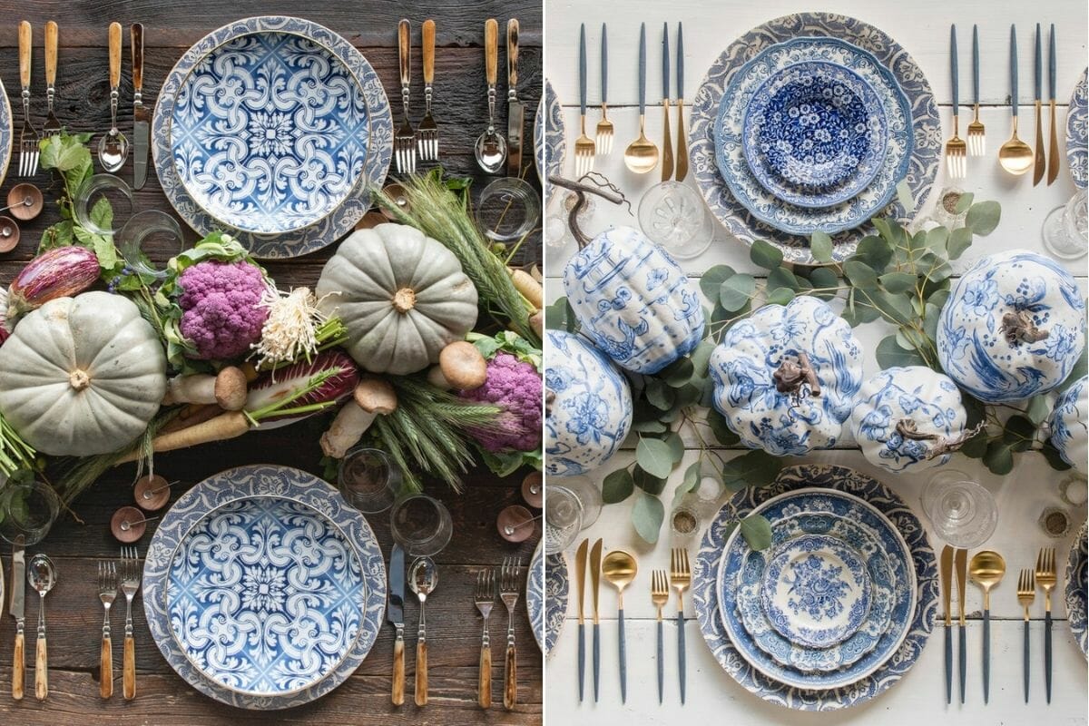 Blue table setting ideas as inspiration to decorate for Thanksgiving