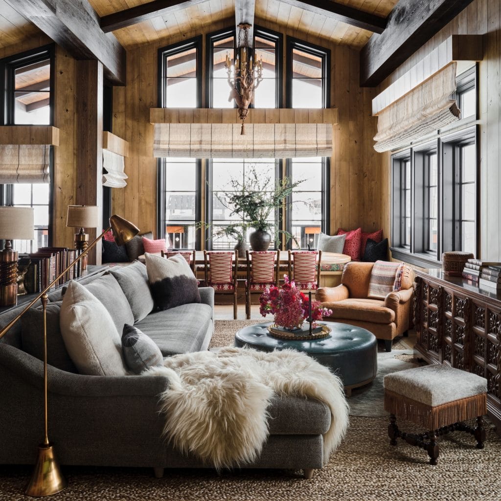 Vail ski house living room interior by top Decorilla Sacramento designer Jamie M.