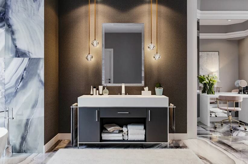 Before & After: Glam Bathroom Design in Black Marble - Decorilla