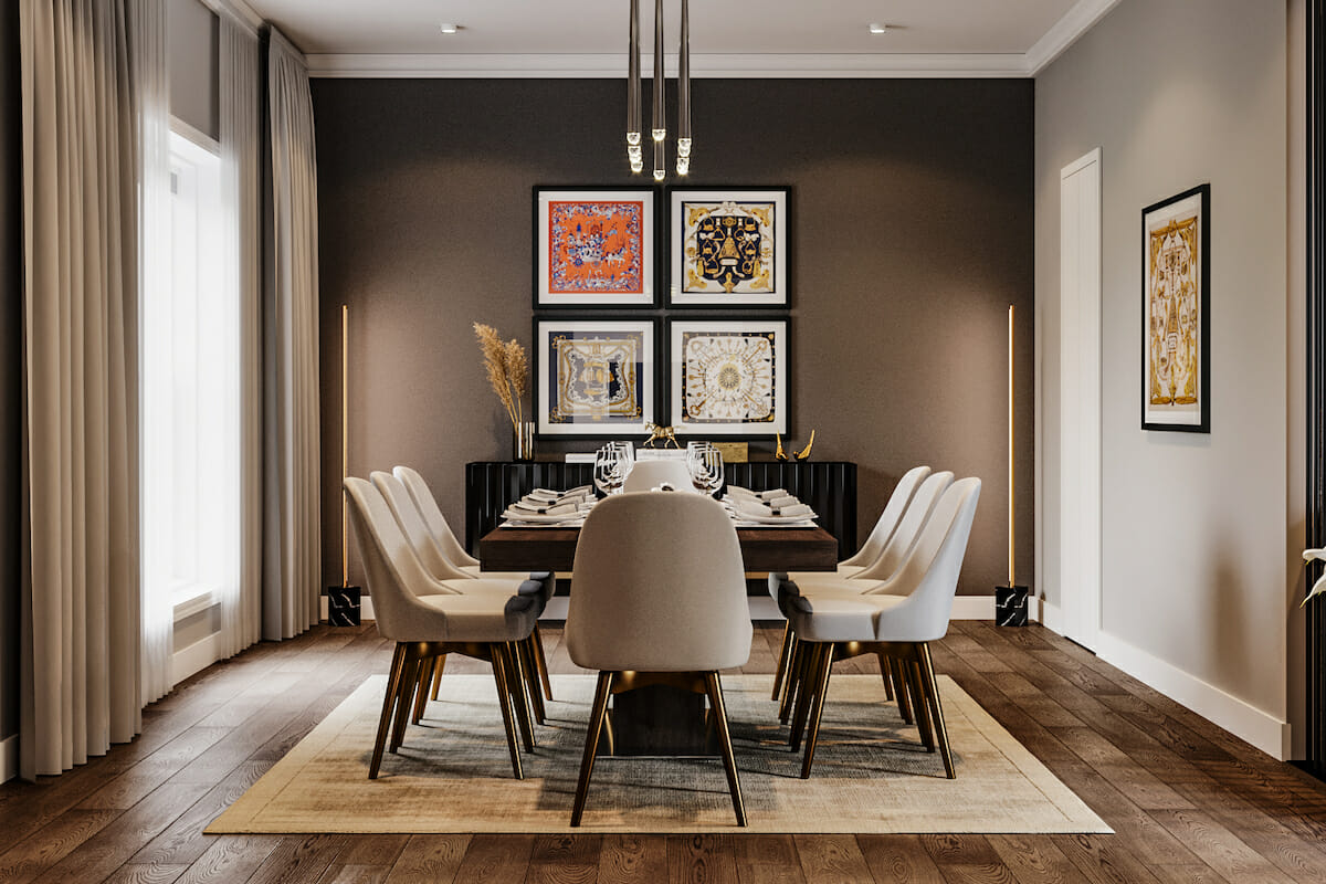 brown accent wall dining room