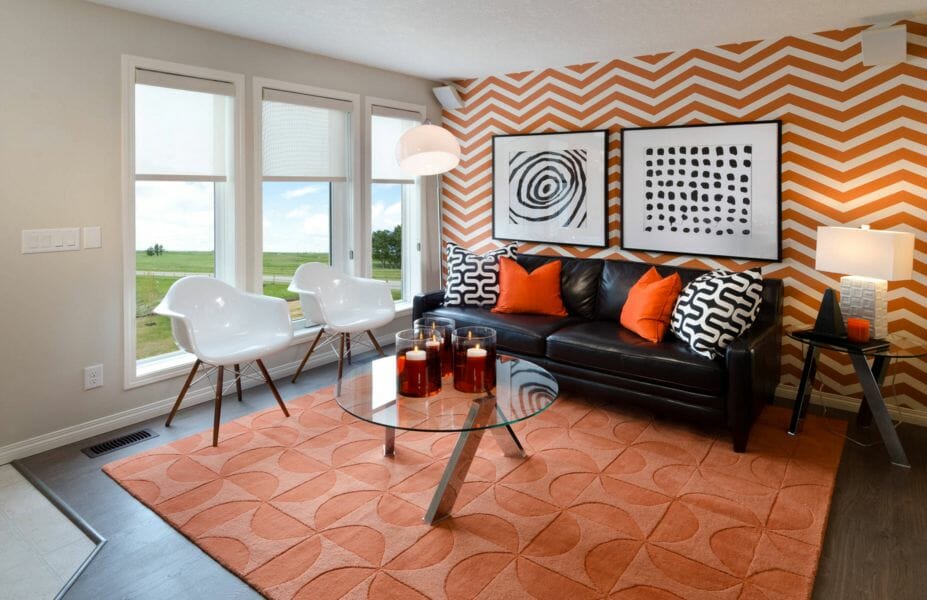 orange and white accent wall