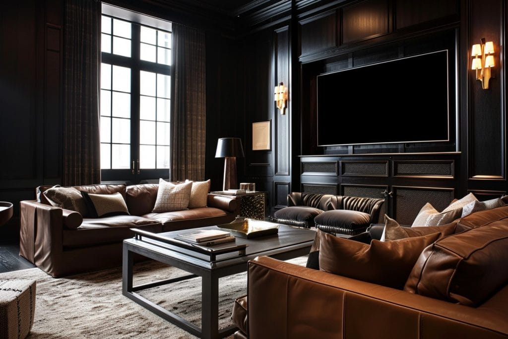 Moody rec room by Dallas interior designers from Decorilla