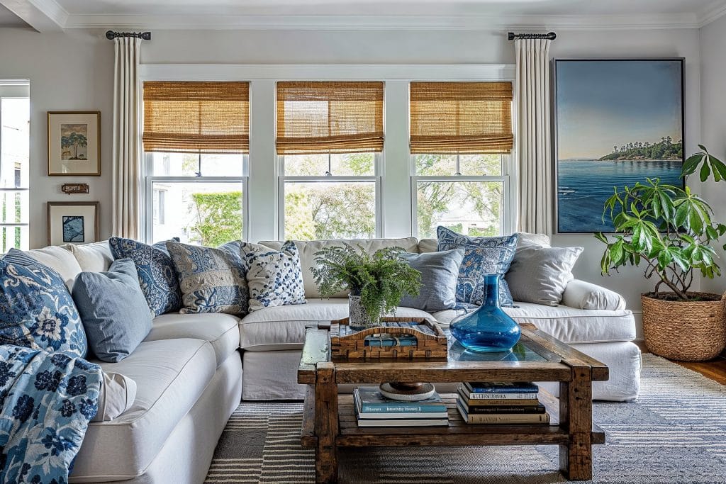 Coastal living room by top Decorilla interior designers in Tampa