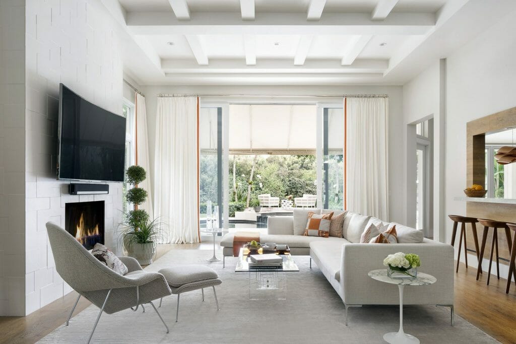 contemporary living room 20ft ceiling