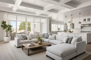 White, open-concept living room by Decorilla Cincinnati interior designers near you