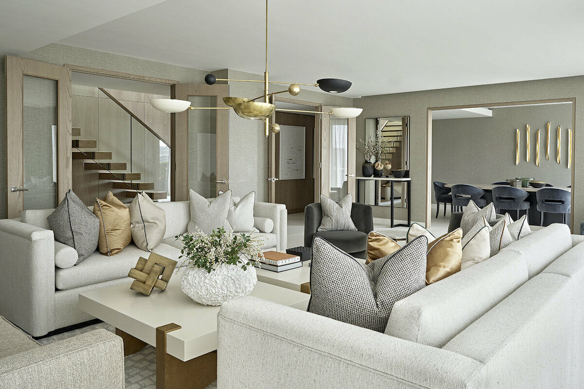 Living Room White And Gold Interior Design