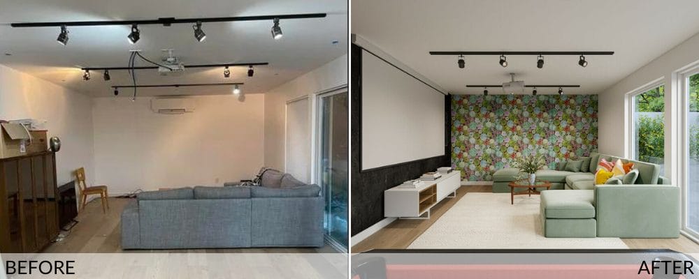 Cool teen hangout room before and after design by Decorilla
