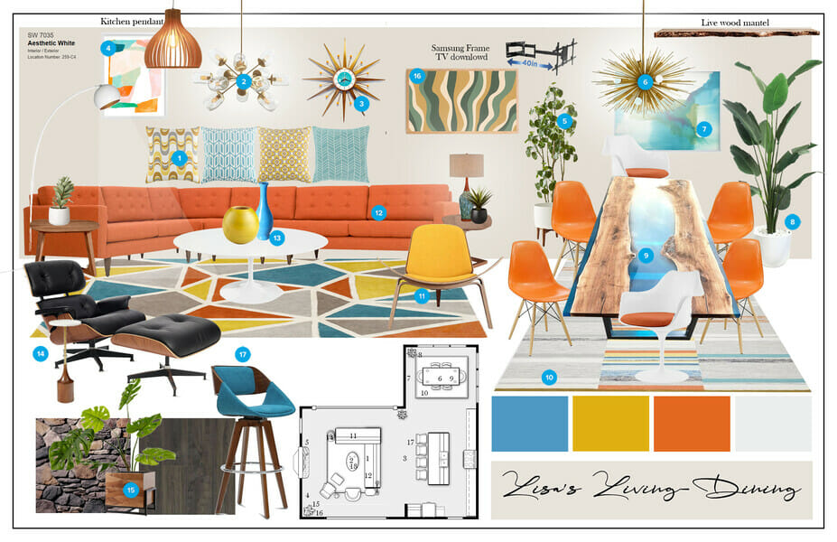 Before & After: Colorful Mid-Century Modern Design - Decorilla Online  Interior Design
