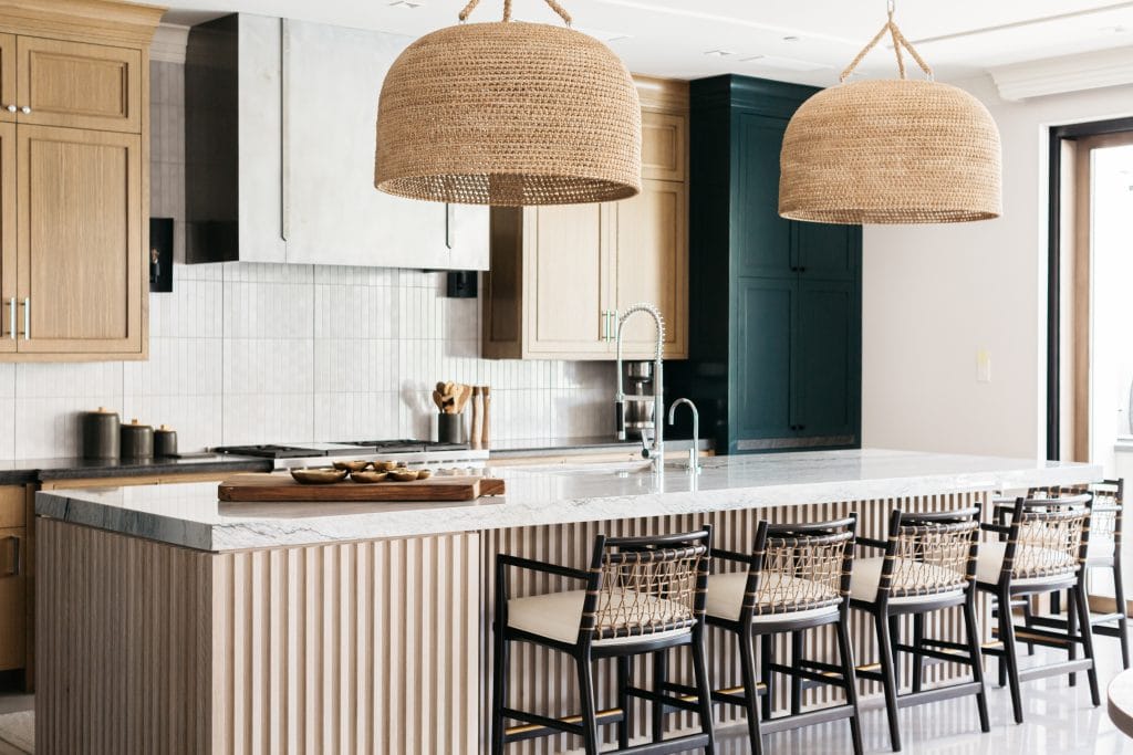 Bohemian lanterns in a contemporary kitchen by Decorilla designer Carrie F.