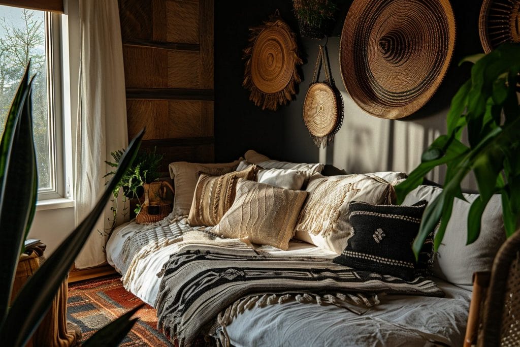 Boho-style decor in a bedroom by Decorilla