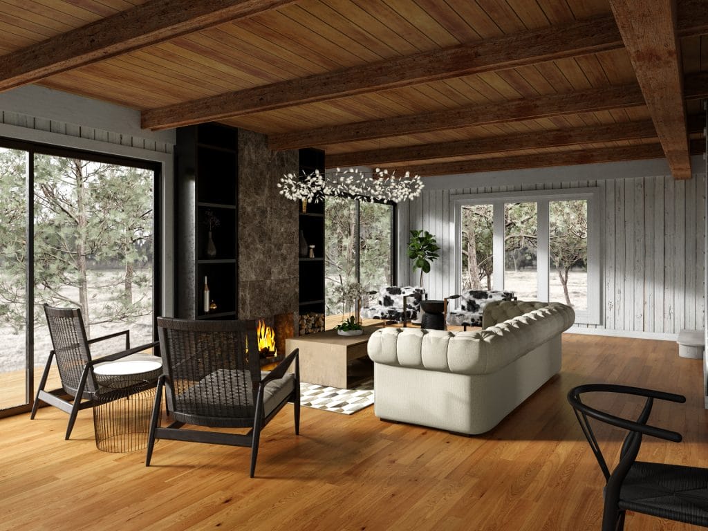 Log cabin modern interior design by Decorilla