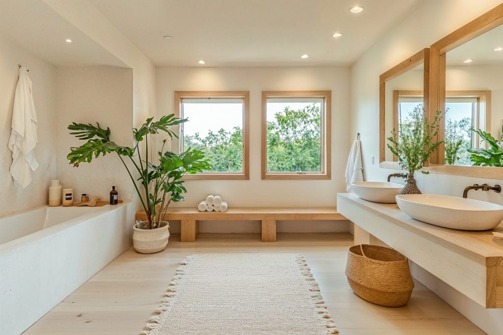 Modern organic bathroom with boho flair by Decorilla