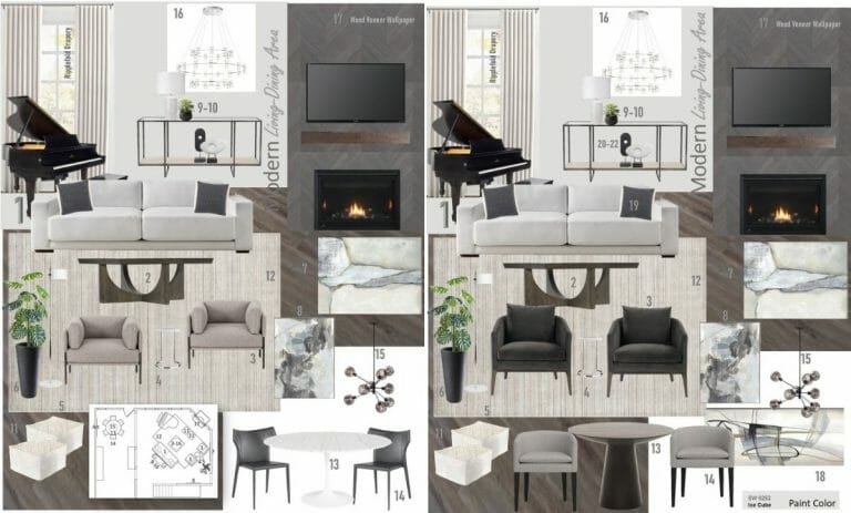 Before And After Sophisticated Black And White Living Room