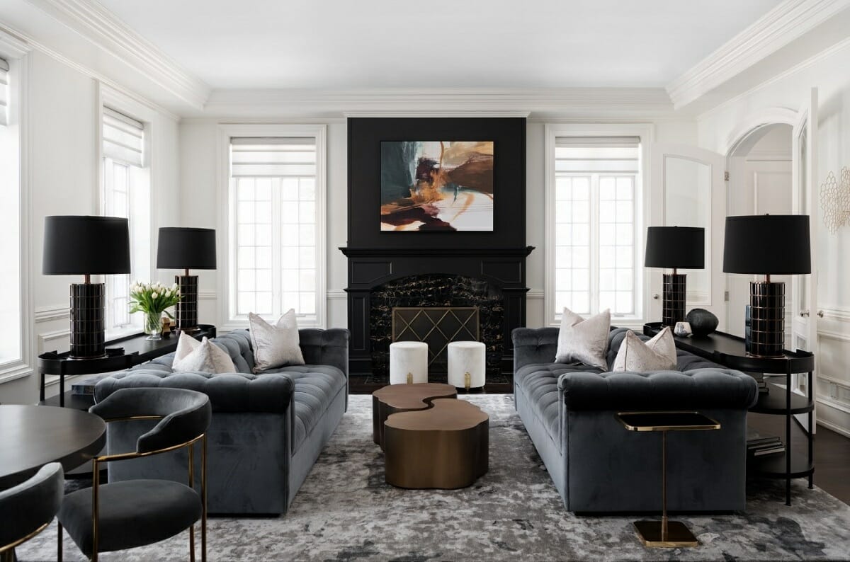 Modern White Living Room Black Sofa