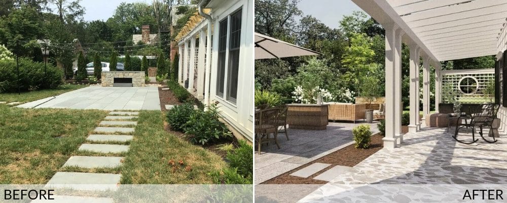 Bluestone backyard patio before and after design by Decorilla