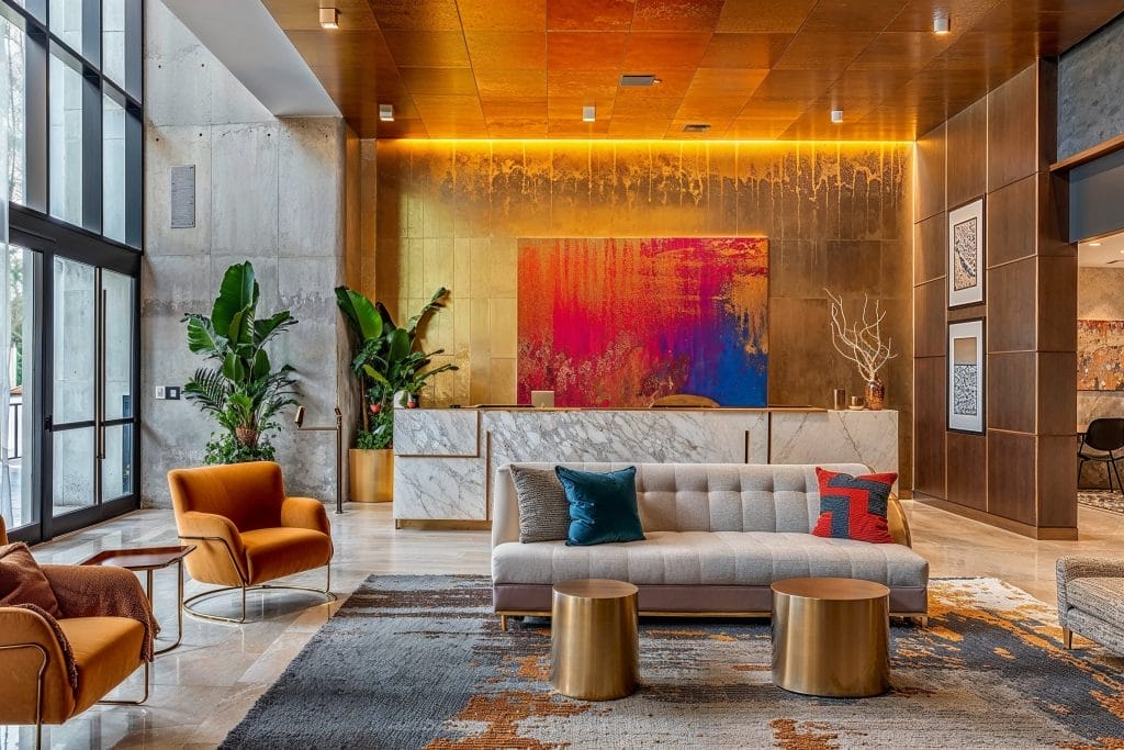 Bold lobby interior design by Decorilla