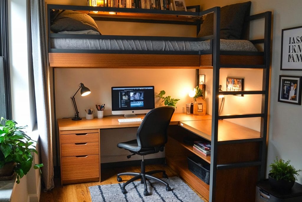 Industrial rustic dorm room by Decorilla