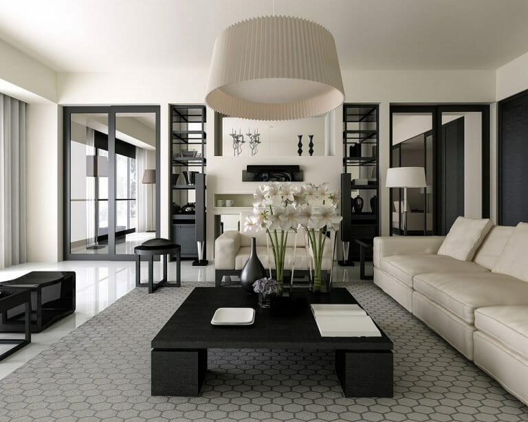 Contemporary Black And White Living Room By NYC Interior Designers Renata P 768x614 