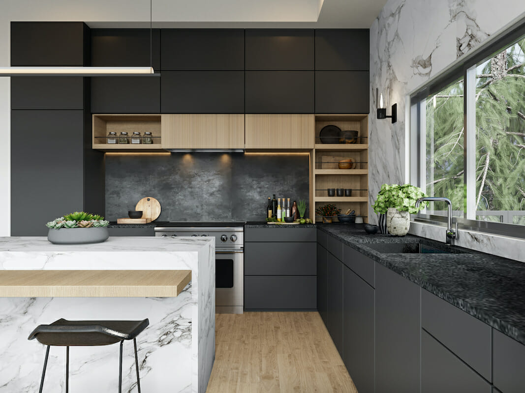 Black Studded Kitchen Hood Design Ideas