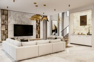 Lighting Trends 2024 Illuminate Your Space With The Year S Brightest   Glamorous Living Room Lighting Trends 2024 By Decorilla Designer Mladen C 300x200 