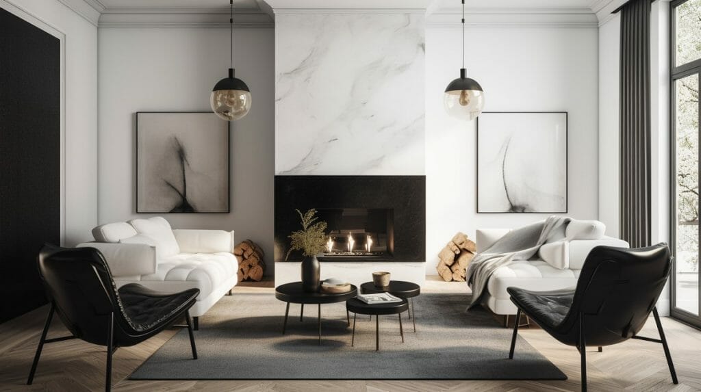    Lighting Trends 2024 In A Black And White Living Room 1024x573 