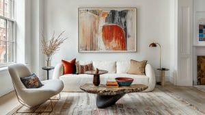 A chic Wabi-Sabi interior design in a living room by Decorilla