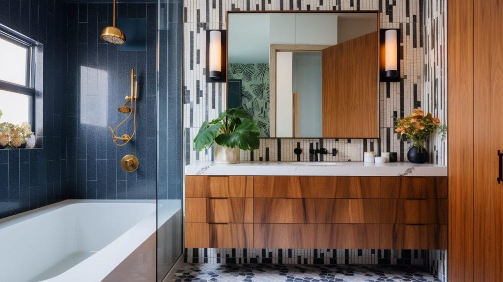 Mid-century modern design influences in a bathroom by Decorilla