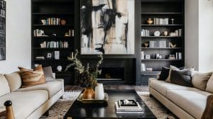 Elegance through wide plank hardwood floors in a living room designed by Decorilla