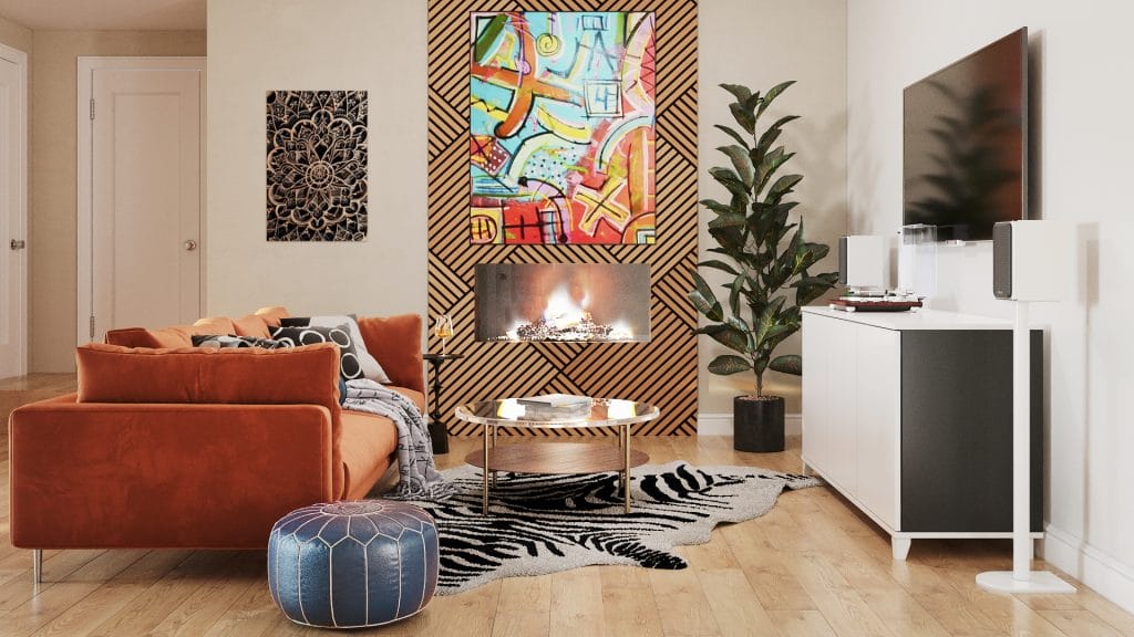Dopamine-rich living room interior by Decorilla designer Marve McClain