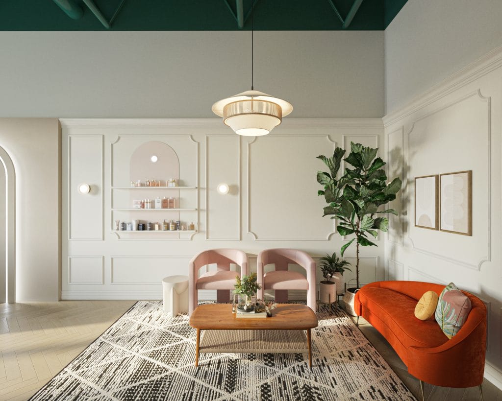 Med spa waiting room interior design by Decorilla