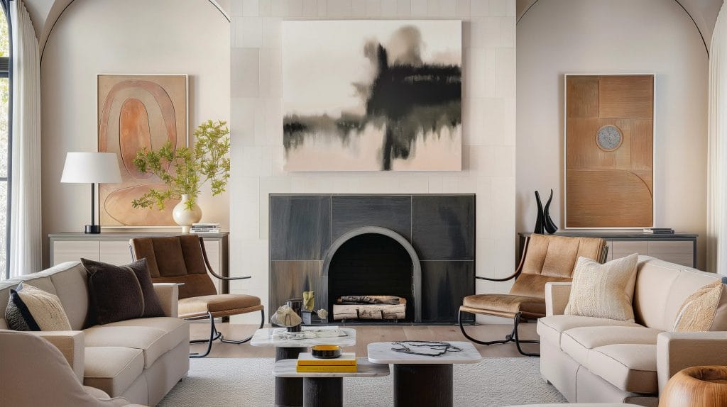 Art in interior design connected by numbers, colors, and geometry, a living room by Decorilla